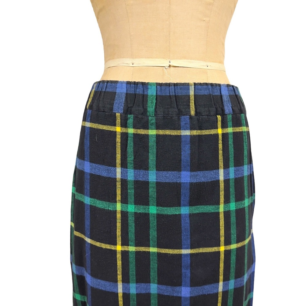 90s Navy Plaid Flannel Maxi Skirt Tartan Pockets Dark Academia Preppy Size S - Picture 7 of 10